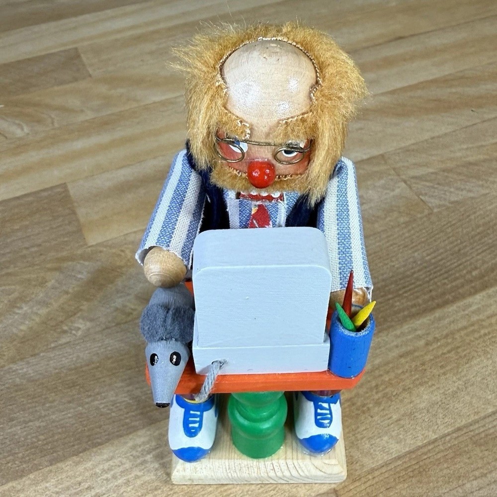 VTG ZUBER Wood Nutcracker MAN COMPUTER Work From Home 317/5000 Signed 5” Mouse