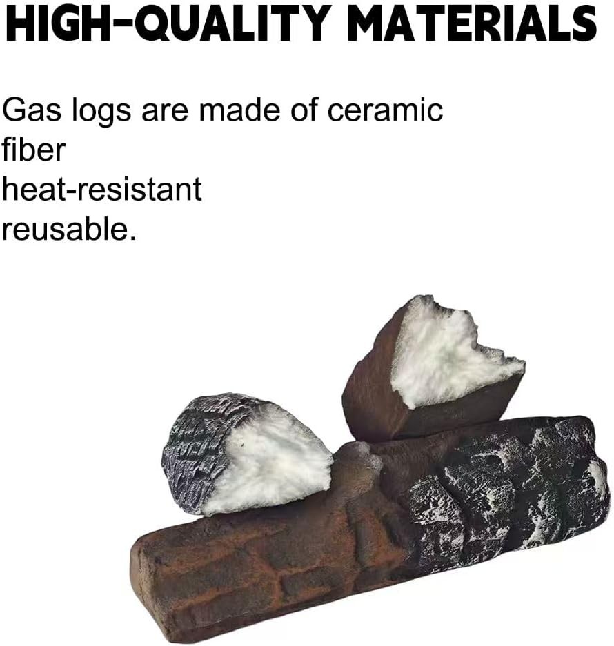 Large Ceramic Fireplace Gas Logs, 10 Pcs Set of Decoration Wood Logs for Ventles