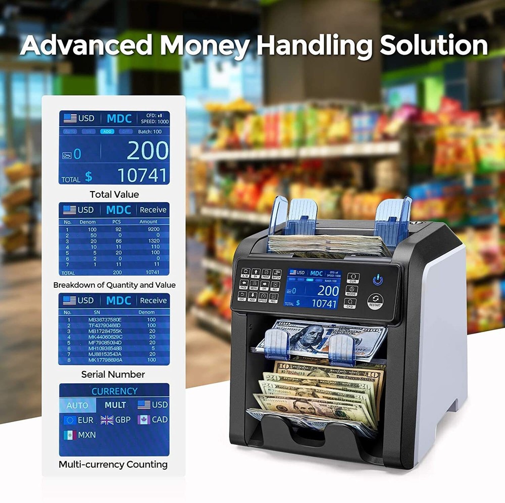 WorkSmart Supplies Dual CIS Foreign Currency Counting Machine CIS Image Recognit