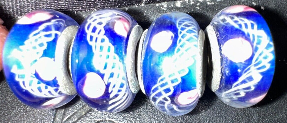 Four matching charms Blue theme with pattern For Charm Bracelets