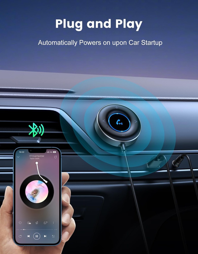 Bluetooth AUX Adapter for Car, [Plug and Play] Bluetooth 5.3 Receiver, 3.5mm ...