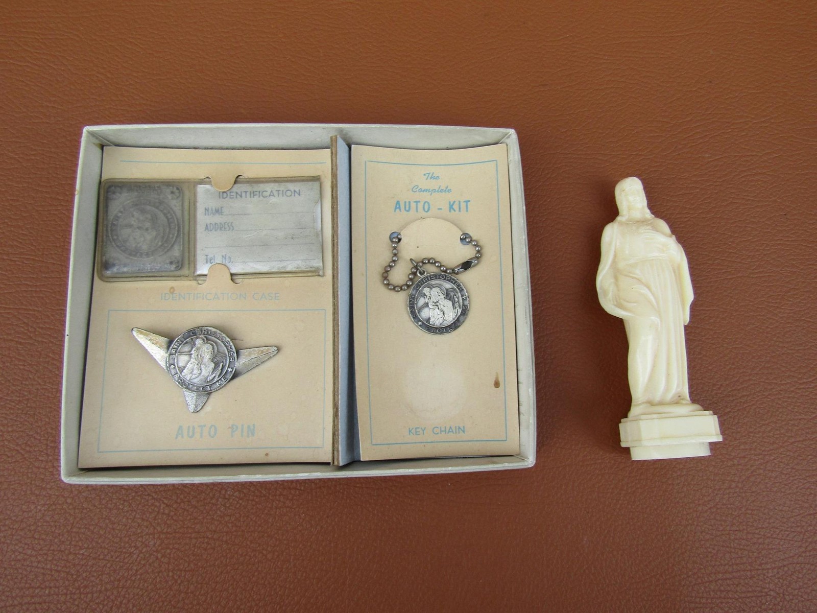 Vintage Orig NOS Dashboard Jesus & St. Christopher ID Auto Kit Chevy Ford Mopar