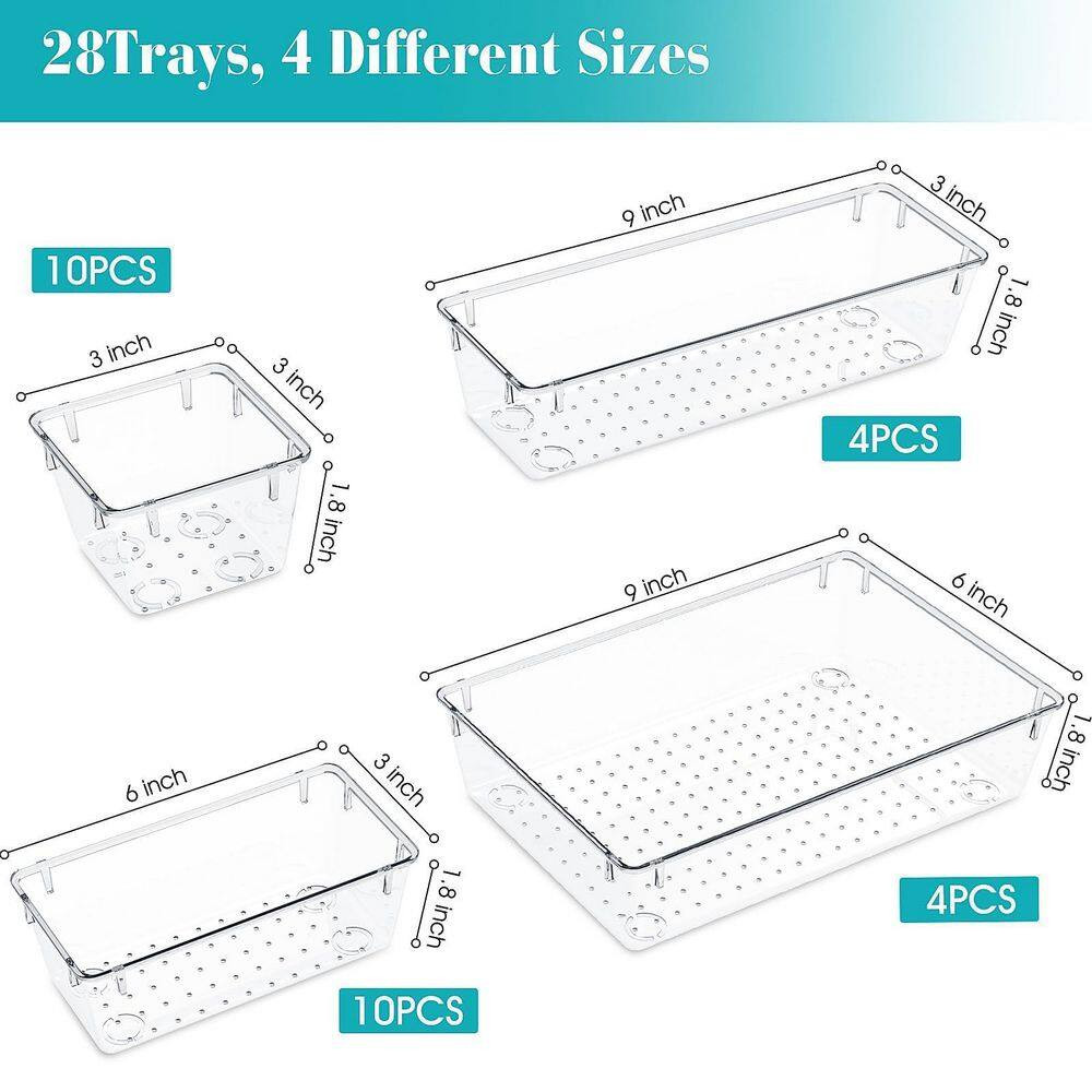 28 Pcs Clear Plastic Drawer Organizer Set Versatile Stackable Non-Slip Storage T