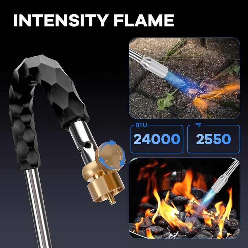 Lightweight Propane Weed Torch 24000 BTU Easy Start Ergonomic Handle Multi Use