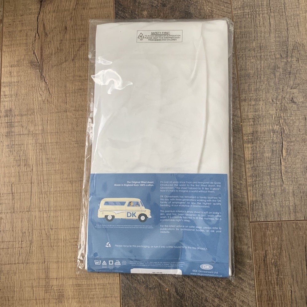 DK Glovesheet - O - White Pram Interlock Fitted Sheet 80cmx38cm