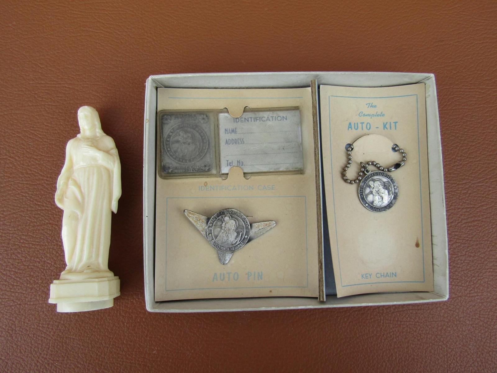 Vintage Orig NOS Dashboard Jesus & St. Christopher ID Auto Kit Chevy Ford Mopar