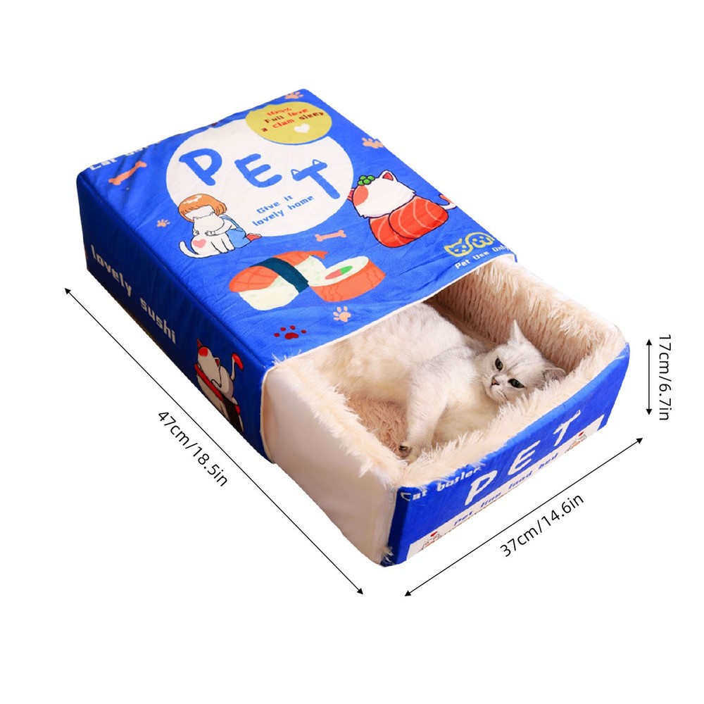 ⁺Snack Box Cat Bed Cartoon Rectangular Fully Enclosed Four Season Universal