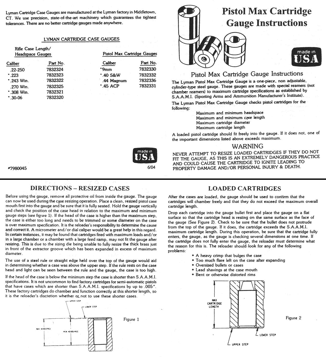 Lyman Pistol Max Cartridge Gauge FAST SAME DAY SHIPPING