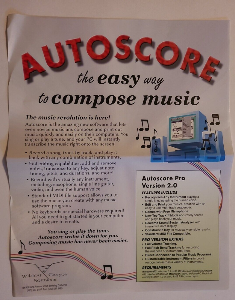 Music Composer with Microphone-Autoscore Software Pro Version Windows 95 Vintage