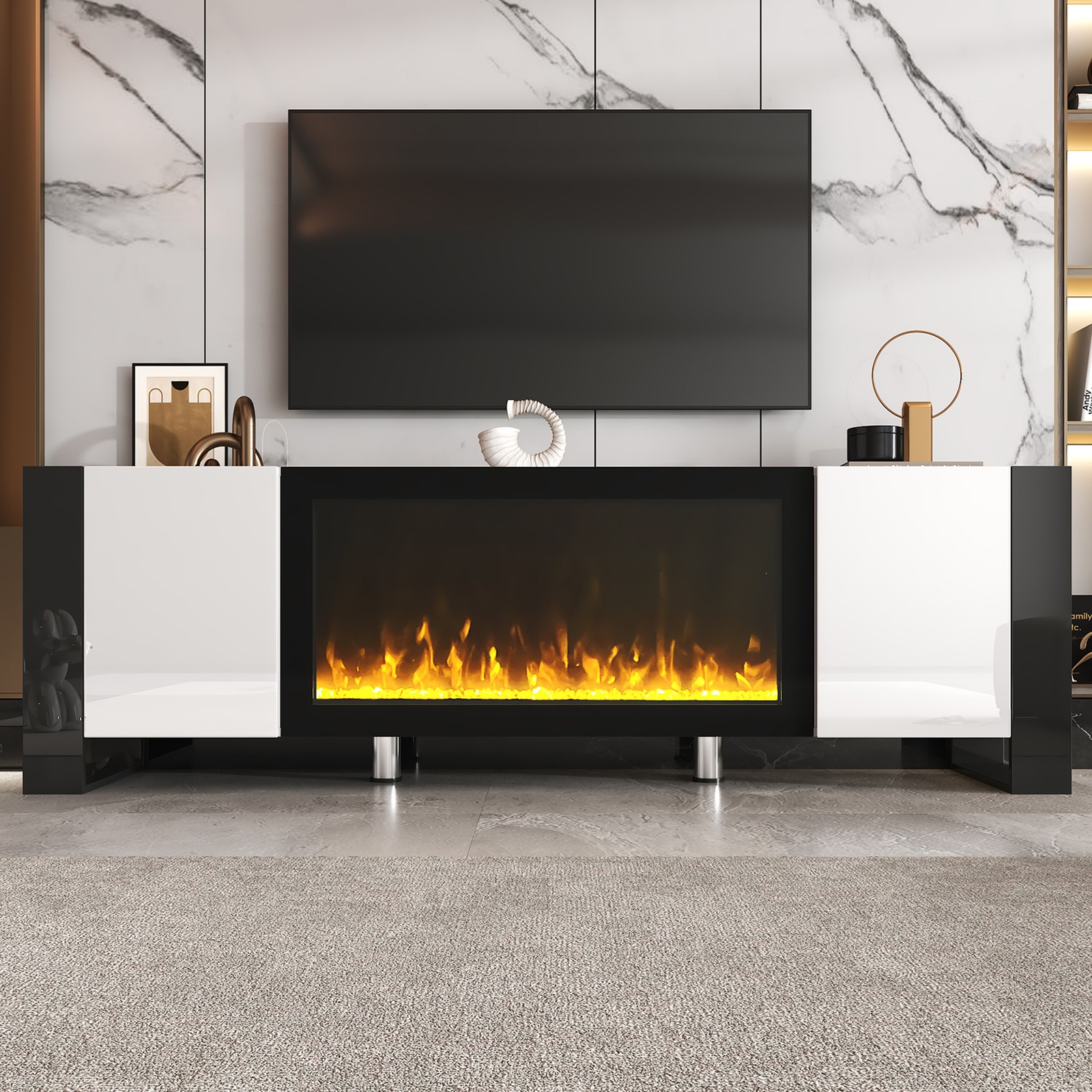 FUNIDEE Glossy TV Stand for TVs up to 78" Console with 34.2'' Electric Fireplace