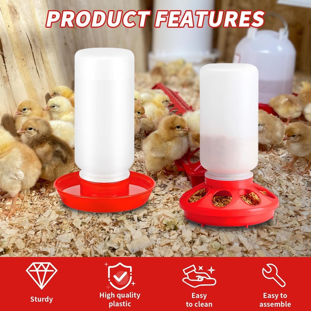 6 Pack Chick Feeder and Waterer Set - Chick Starter Kit with Mini Perch, Auto...