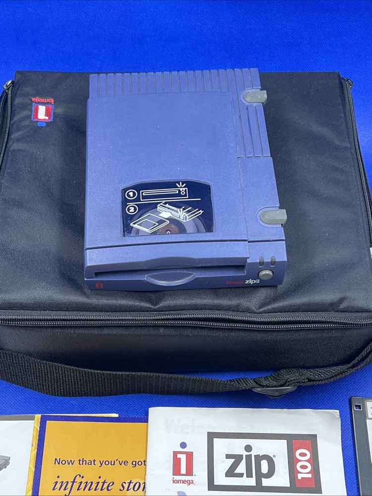 IOMEGA ZIP DRIVE ZIP100 EXTERNAL PARALLEL PRINTER PORT Z100P2 CABLE ZIPPER CASE