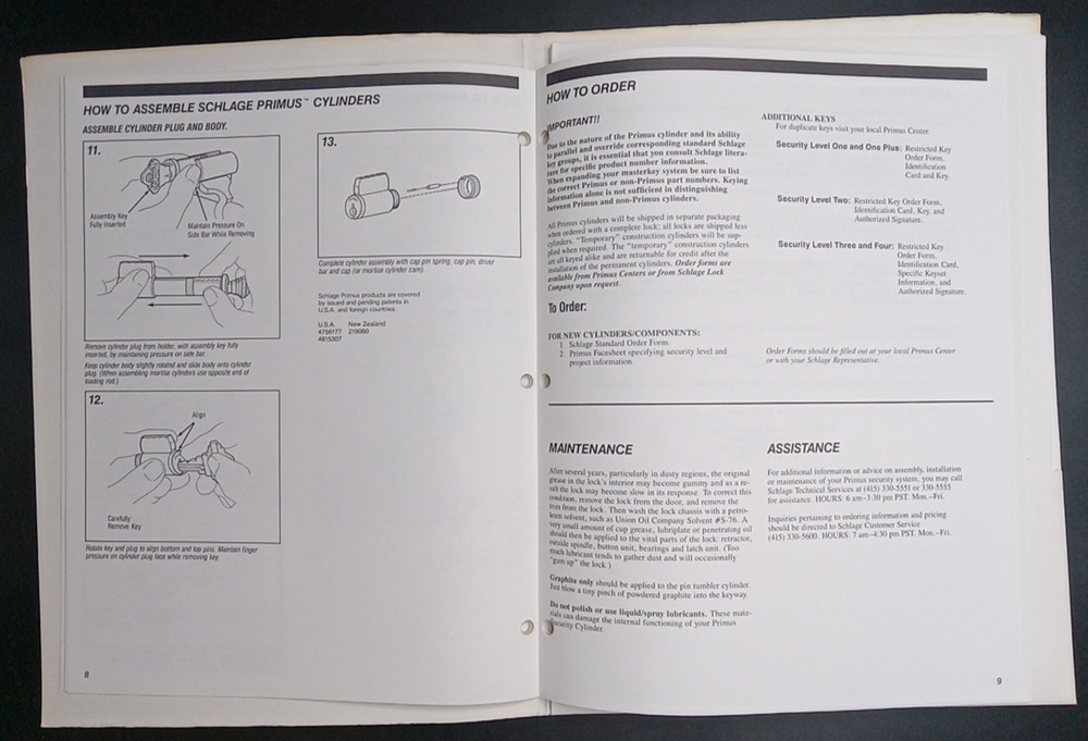 Schlage Primus Lock Users Manual Sales? Folder +