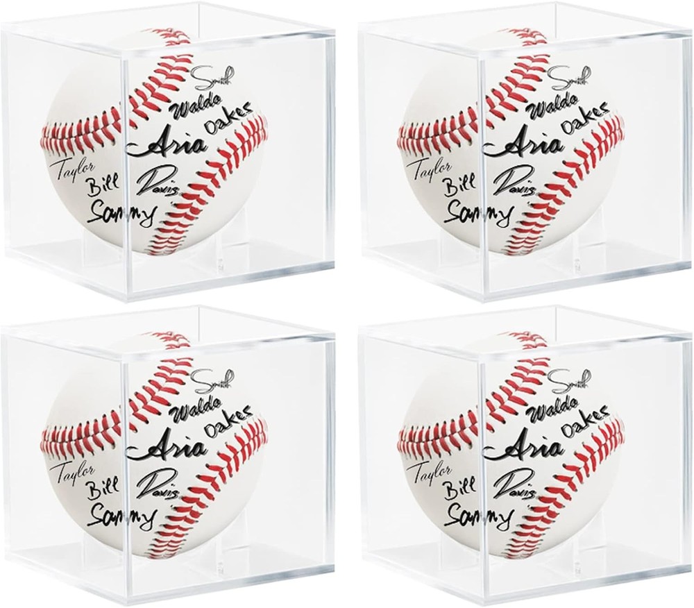 4 Pack Acrylic Baseball Display Case - UV Protected 4 Pack, Clear