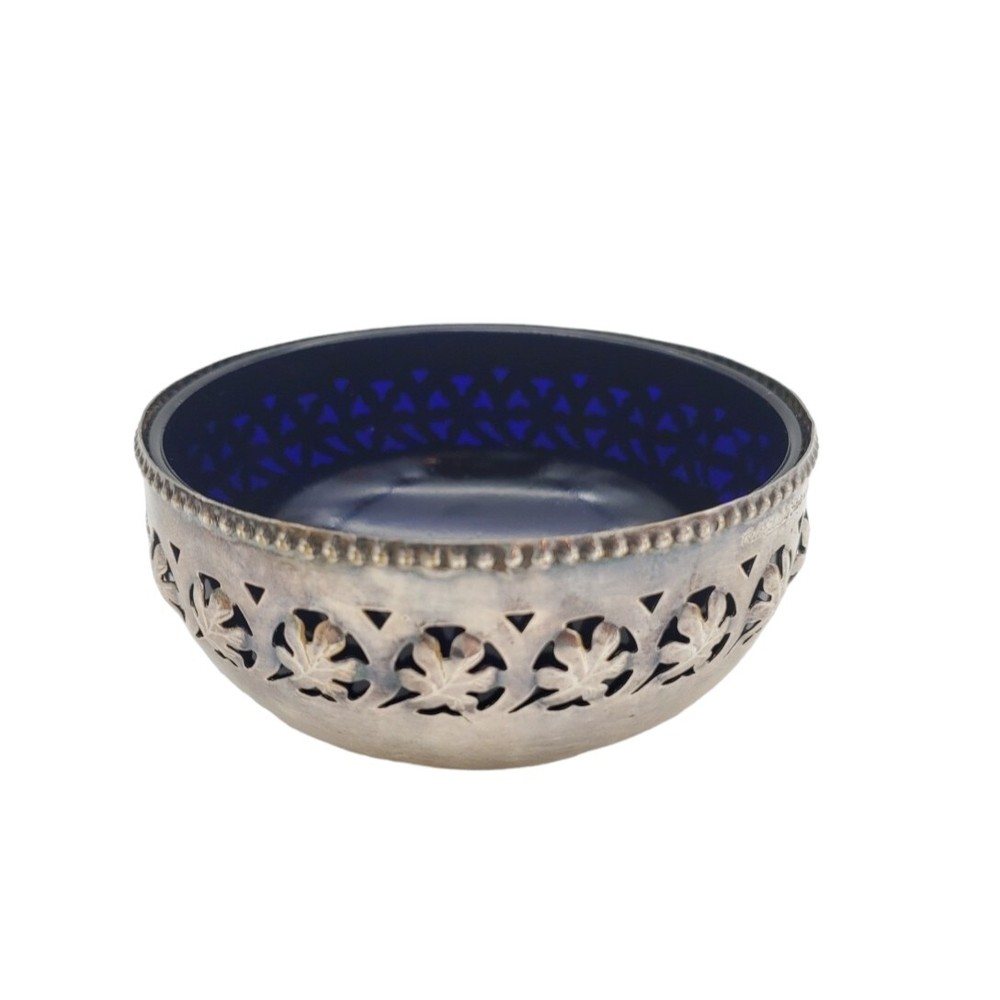 Celtic Quality Plate Condiment Jam Sugar Nut Cobalt 4" Bowl Silver Plated VTG