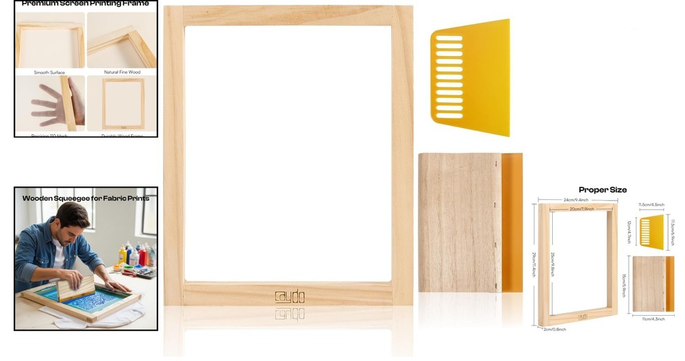 Versatile 8x10 Wooden Screen Printing Frame with Quality Squeegee & Scraper