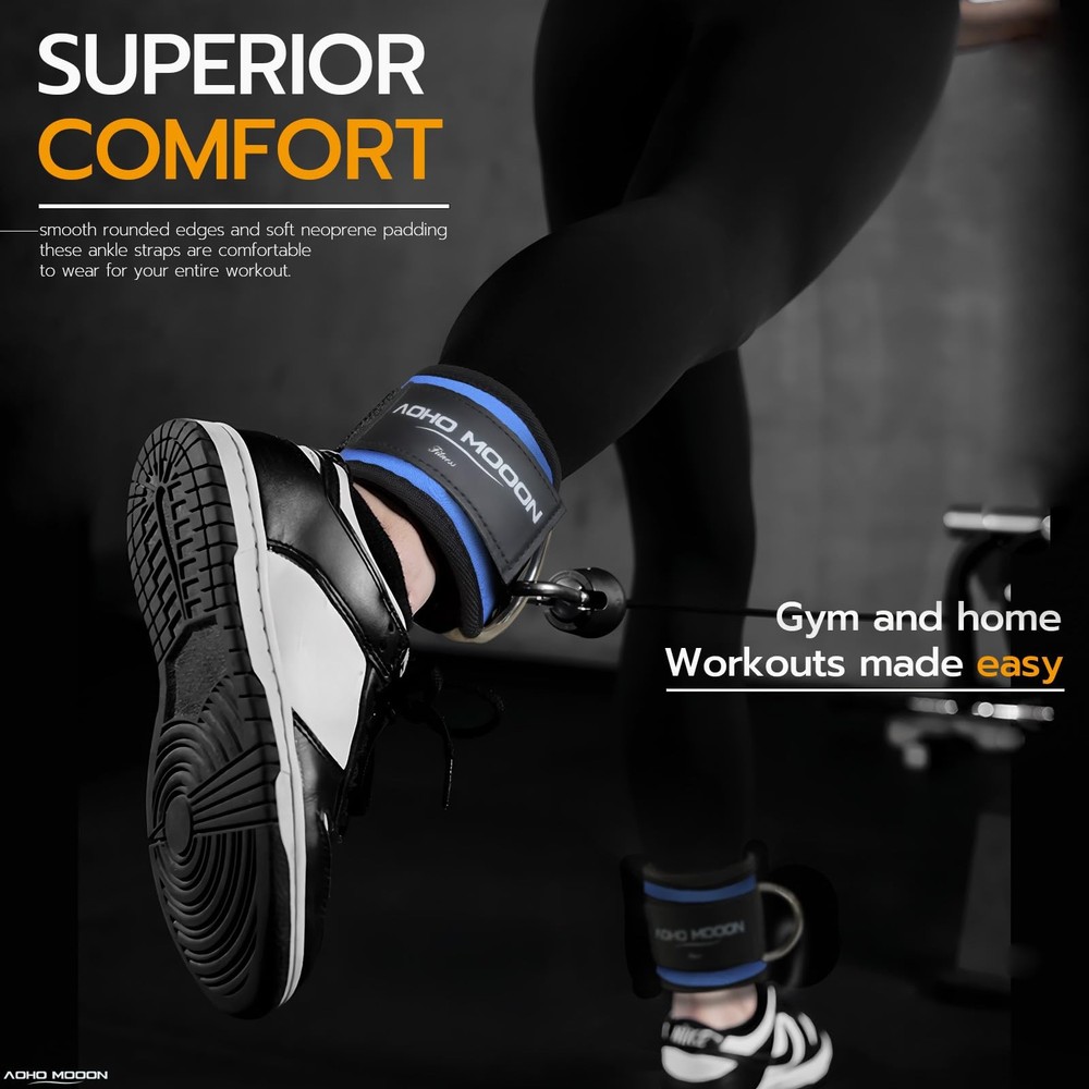 AOHO MOOON (Pair) Comfortable Adjustable Ankle Straps for Cable Pair, Blue