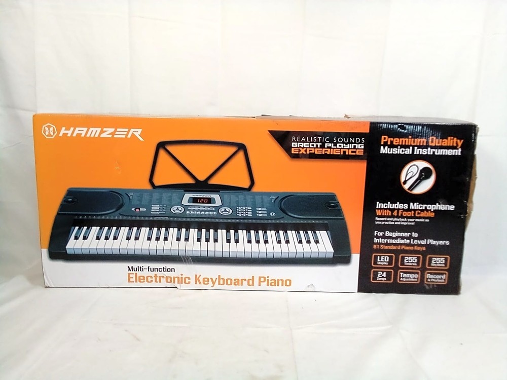 Hamzer 61-Key Electronic Piano 255 Tones Rhythms LED Mic Keyboard