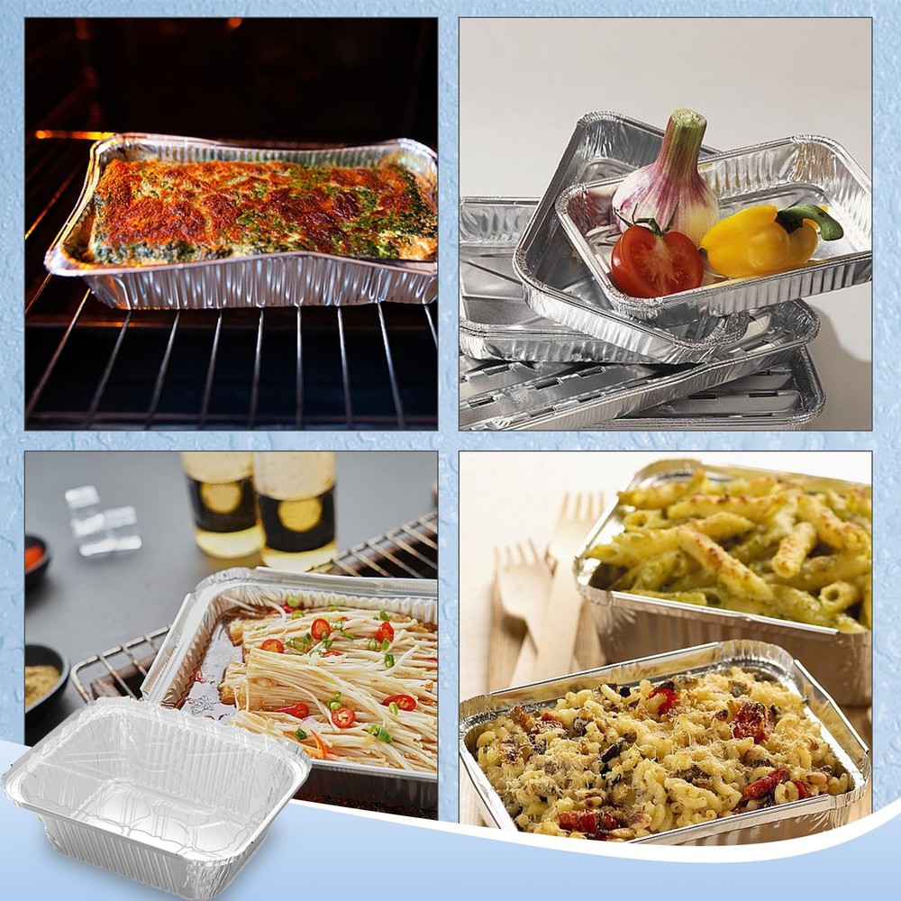 100 Pack 1 Lb Rectangular Disposable Aluminum Foil Pans with Dome Lids
