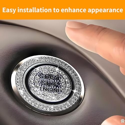 2 Pcs Car Bling Crystal Rhinestone Engine Start Button Decals, Key White