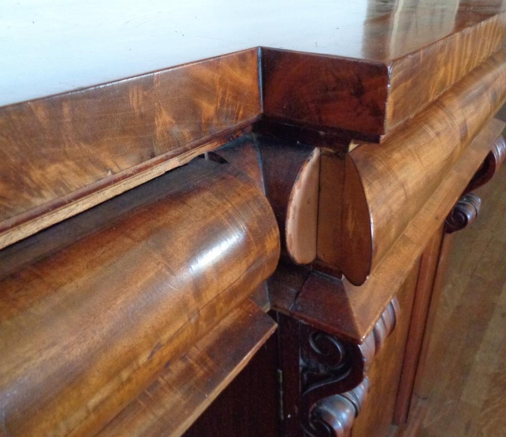 Gorgeous Antique Solid Wood Burled Veneer Finish Extra Large Buffet Sideboard