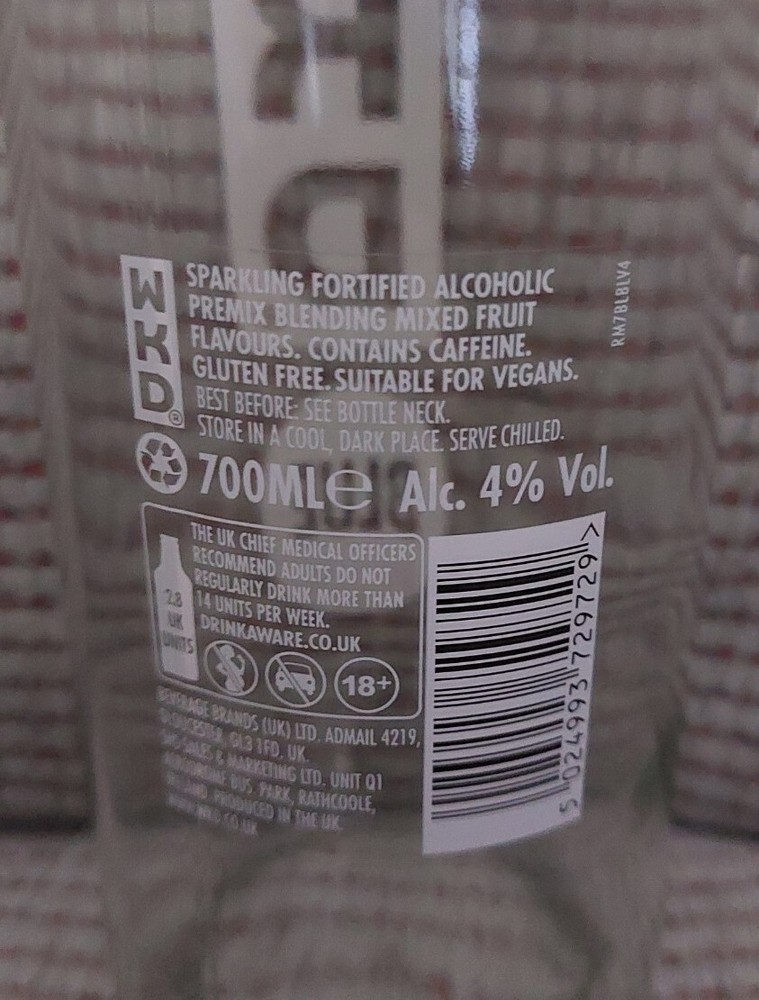 WKD Blue Empty Glass Bottle