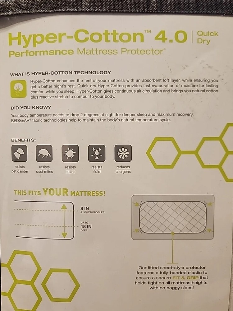 Bedgear Hyper-Cotton 4.0 Quick Dry Performance Full XL Mattress Protector