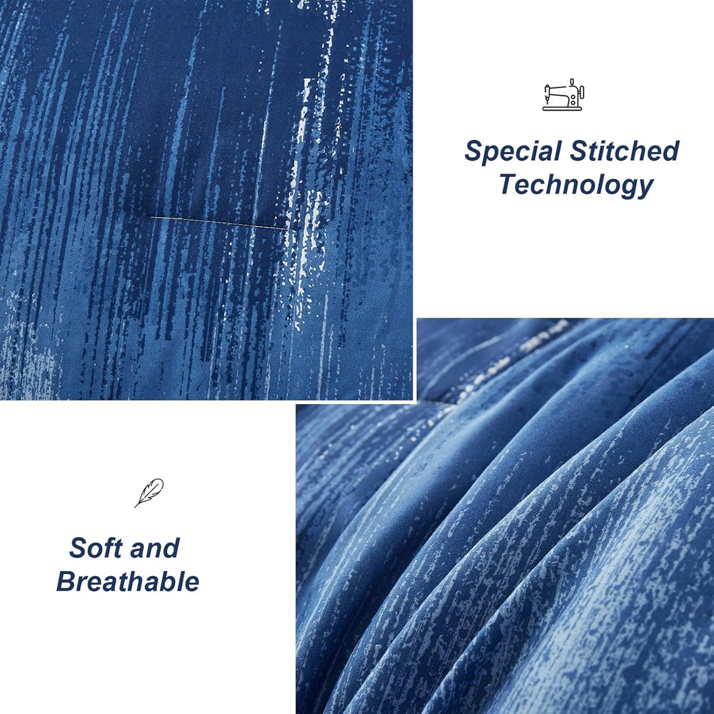 Ombre Blue Comforter Set King Size Reversible Gradient Blue Grey Boho Bedding Se