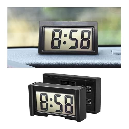 Mini Car Clock, Auto Digital Watch with LCD Time, Dashboard Electronic Black