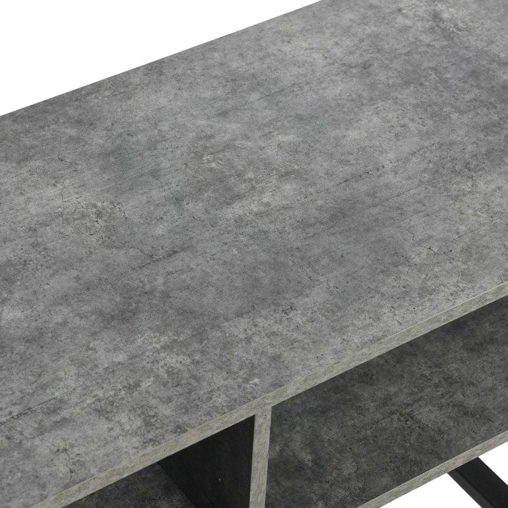 TV Stand Coffee Table with Rectangular Storage Compartments Rustic Slate Concret