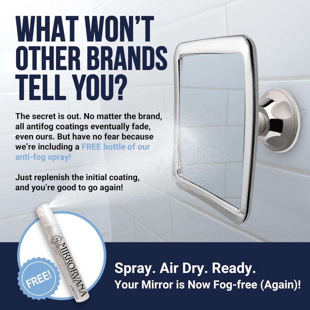 Fogless Shower Mirror for Shaving with Suction Cup, 6.3" Magnifying