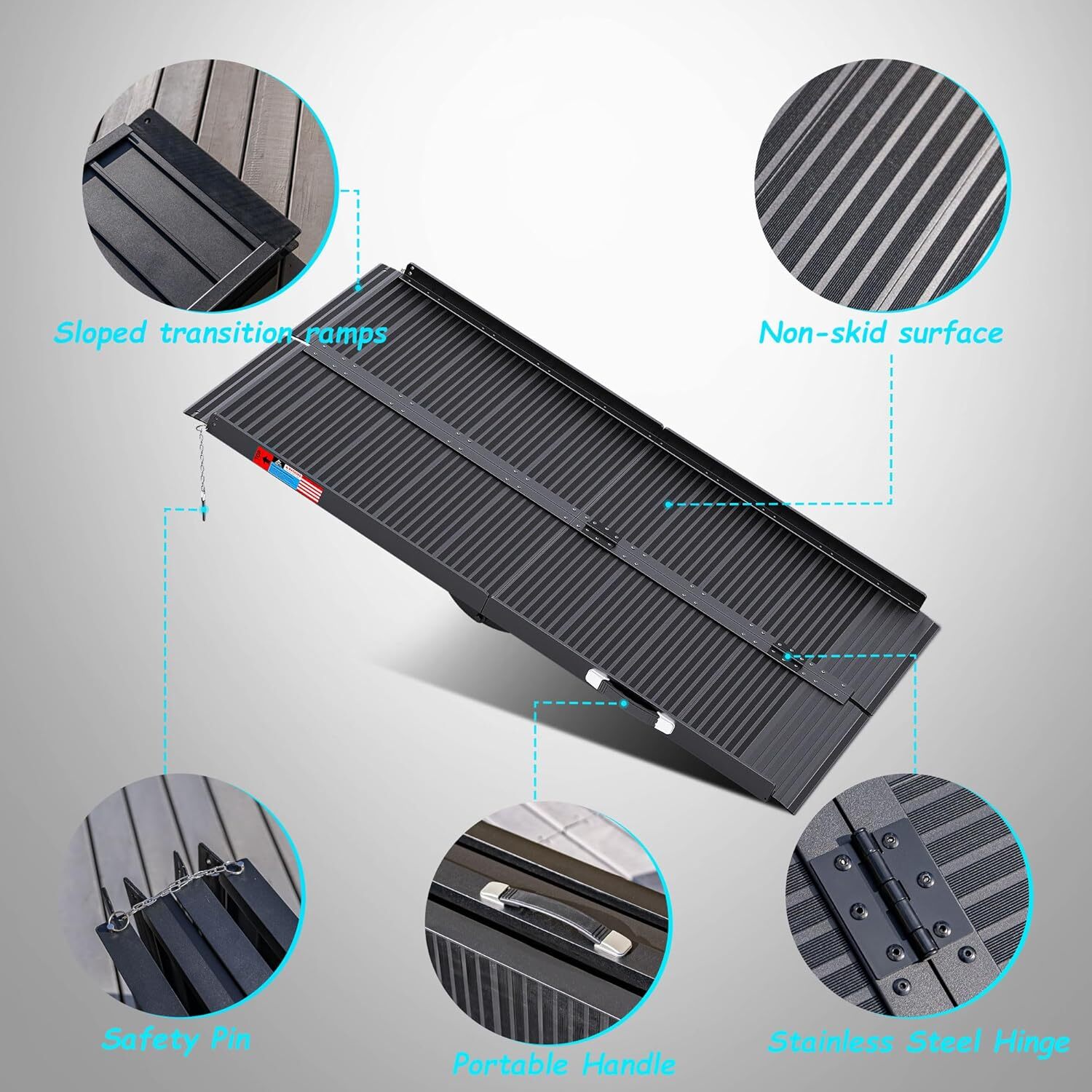 5 FT Portable Wheelchair Ramp Non-Slip Aluminum Folding Handicap Scooter Ramp