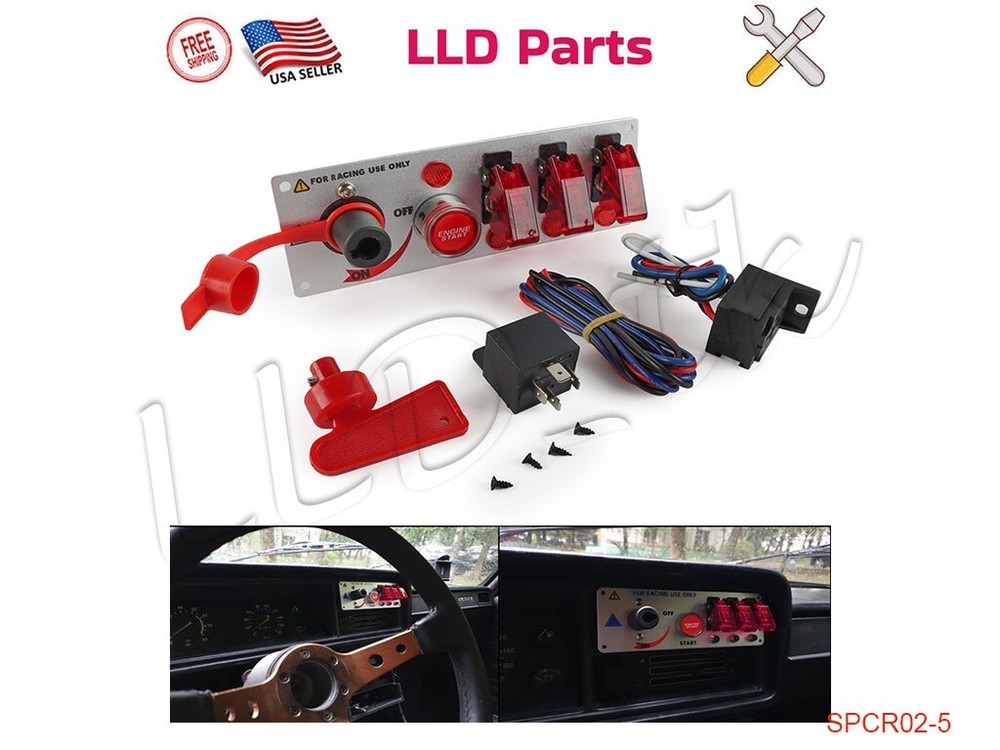 5 Gang Ignition Racing Car Switch Panel Engine Start Push Button LED Toggle