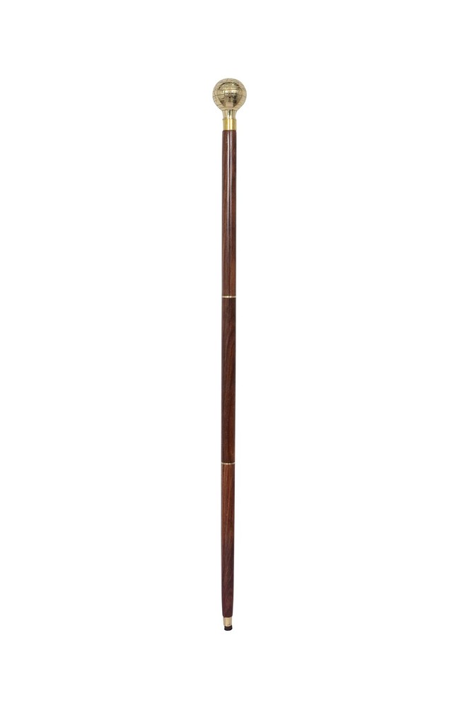 Solid Brass Globe Head Walking Cane – Victorian Style Wooden Walking Stick fo...