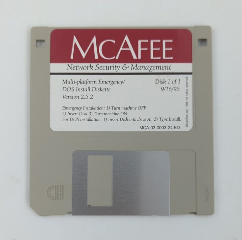Floppy Disk McAfee DOS Install Diskette Version 2.5.2