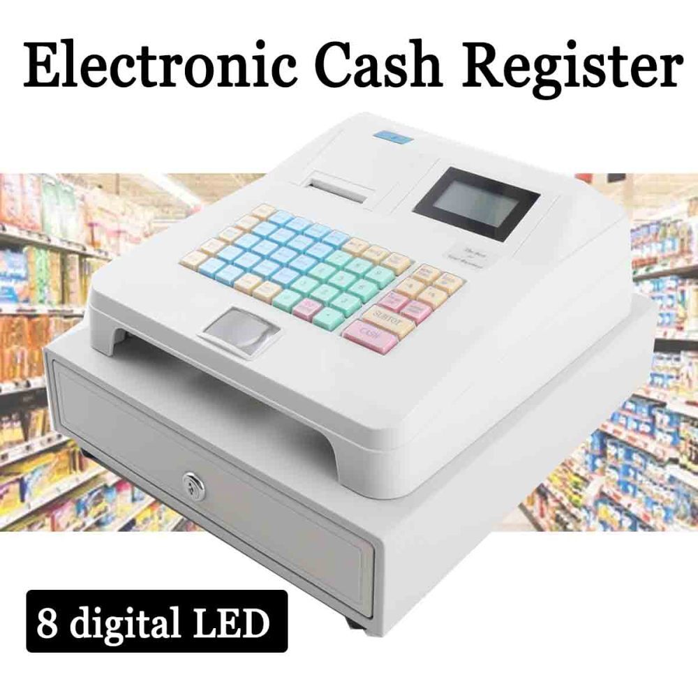 8 Digital LED Electronic Cash Register 48 Keys with Thermal Printer for Retail