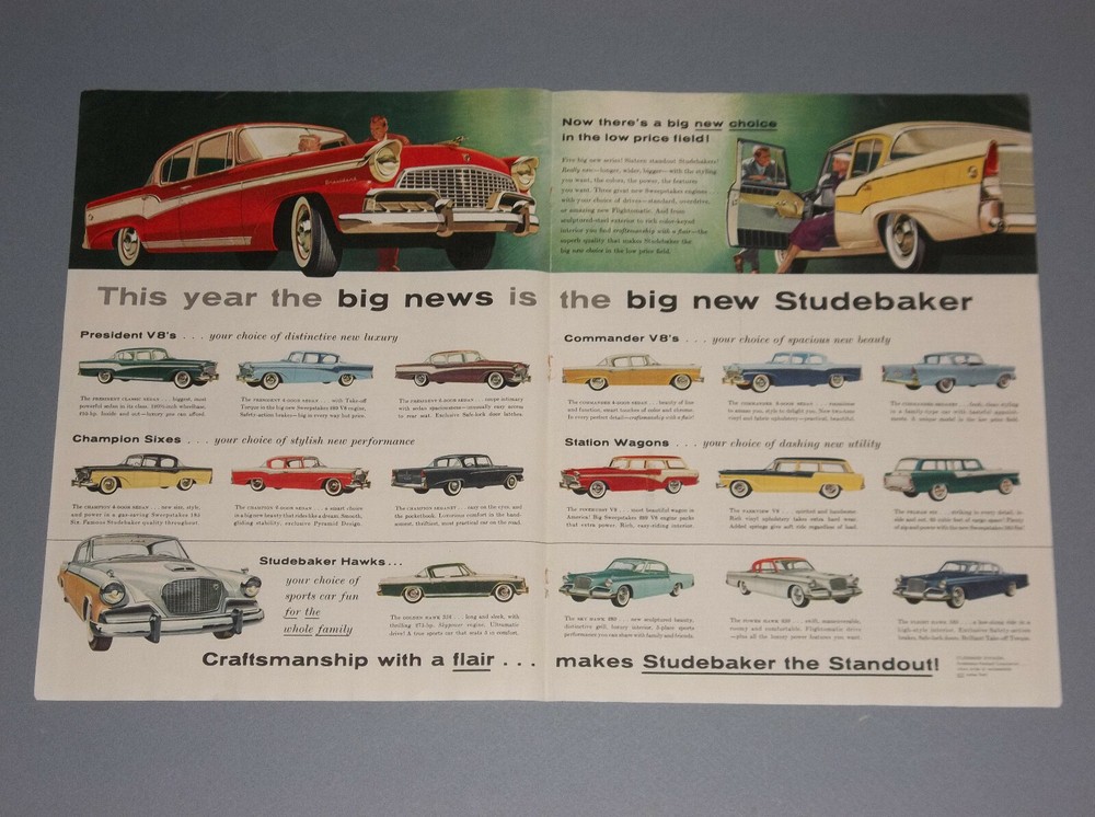1956 STUDEBAKER 2-PAGE AD 17 DIFFERENT MODELS