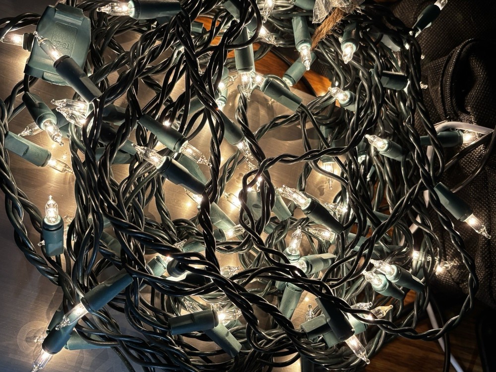 Holiday Clear Mini Lights String 100 Count w Green Wire 2 sets 200 total