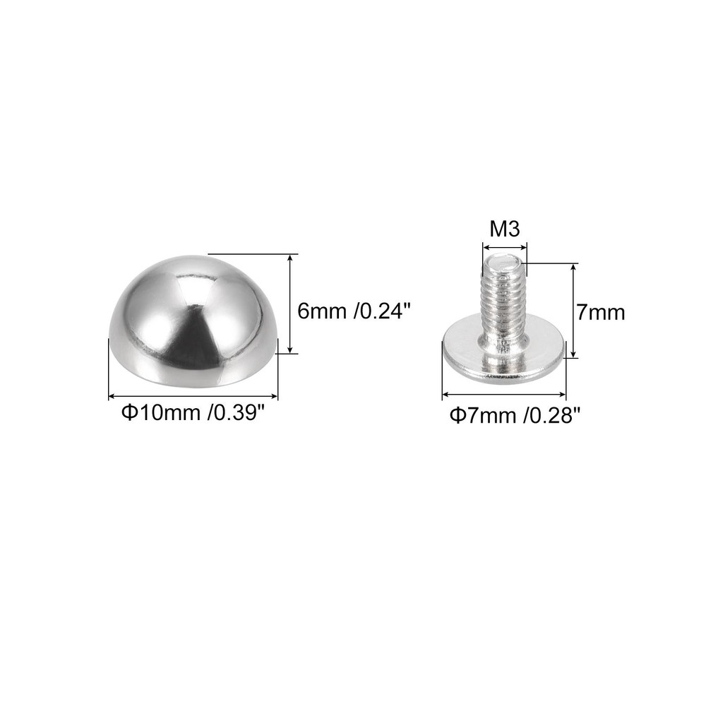 20 Sets 10x6mm Screw Back Rivets Solid Round Head Leather Studs Silver