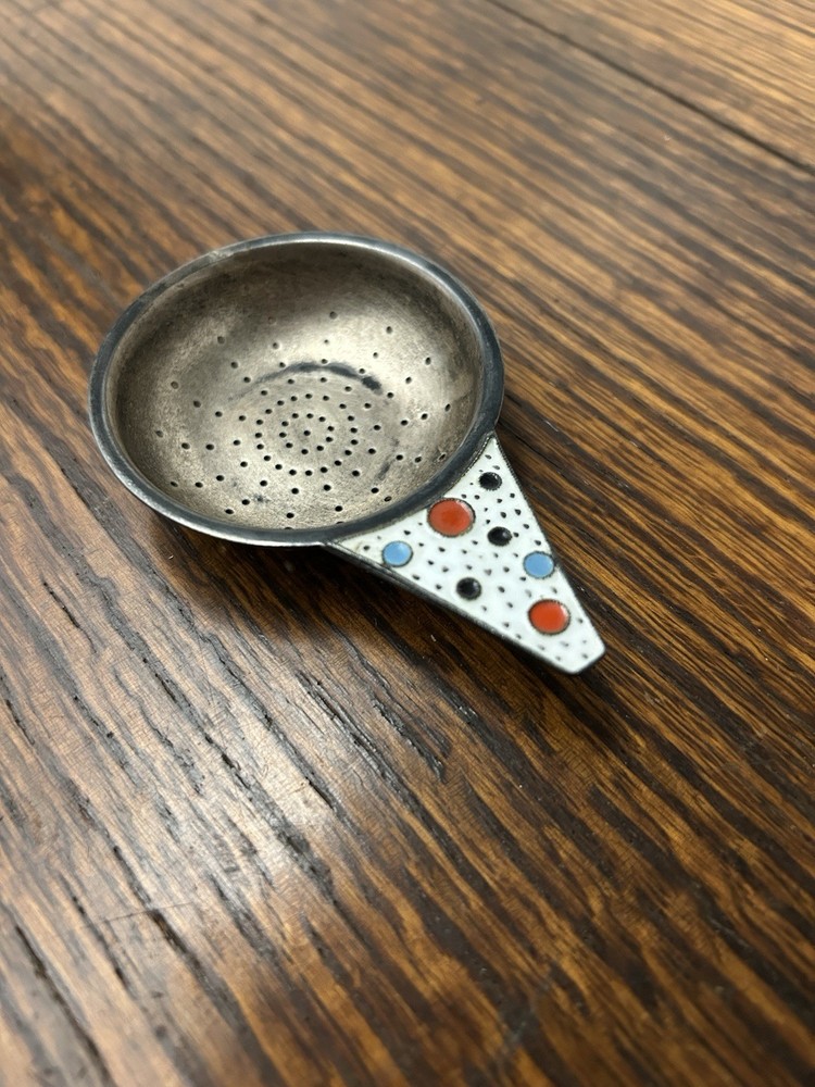 Soviet Russian 916 Silver Cloisonne Enamel Art Deco Tea Strainer