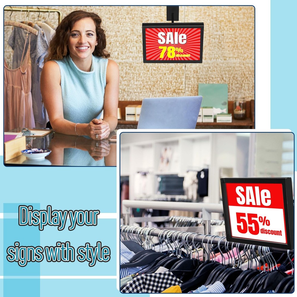 Tandefio 6 Pcs Black Rectangular Faceout Sign Holders for Slatwall Gridwall H...