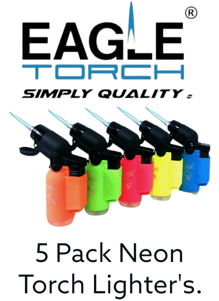Eagle Torch 45 Degree Jet Flame Refillable Torch Lighter (Neon Colors) - 5 Pack
