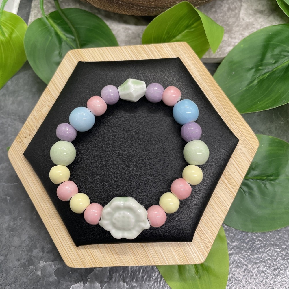 Handmade Ceramic Bead Beaded Stackable 6.5” Plus Stretch Bracelet New B8993