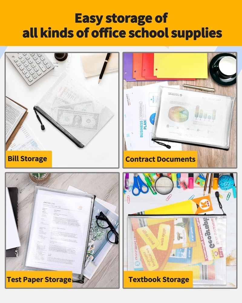 SUNEE Multisize Mesh Zipper Pouches (Black, 21 Packs), Multisize, Black