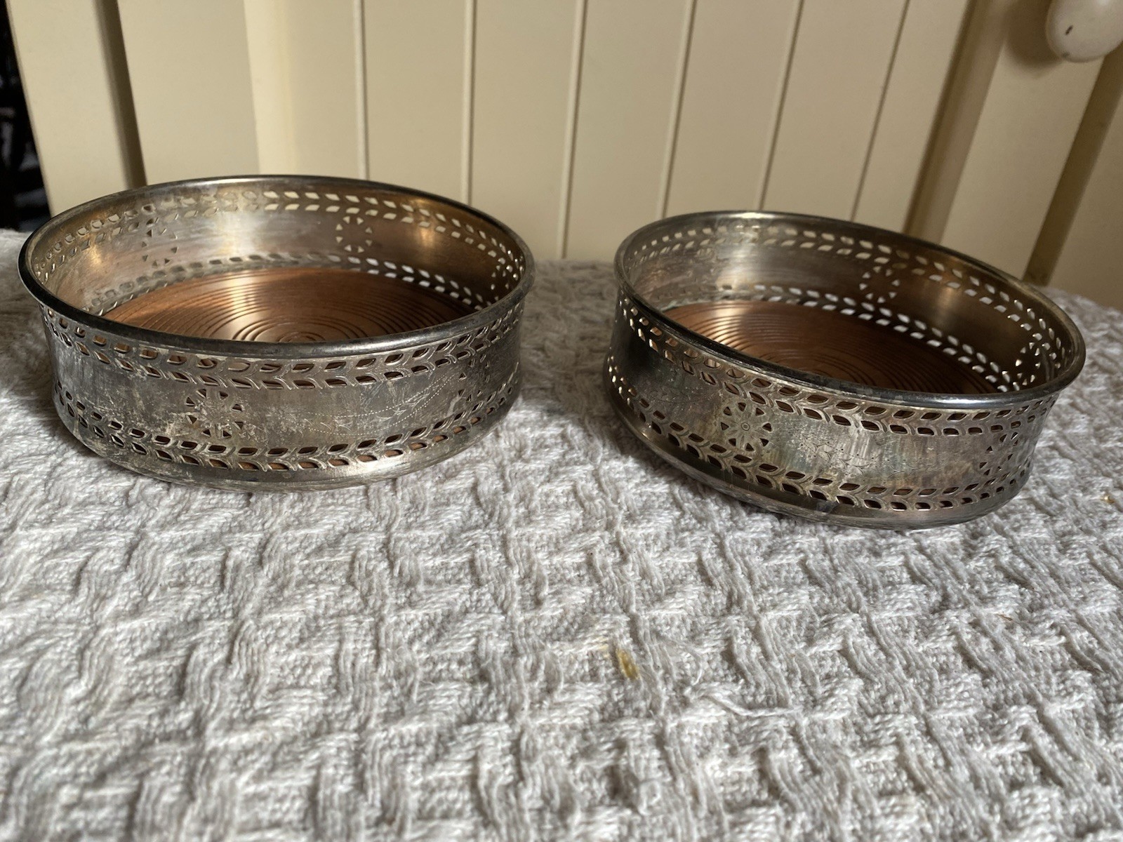 VTG Silverplate LENOX Kirk Stieff Wine Bottle Glass Coaster Set Etched MCM 70s