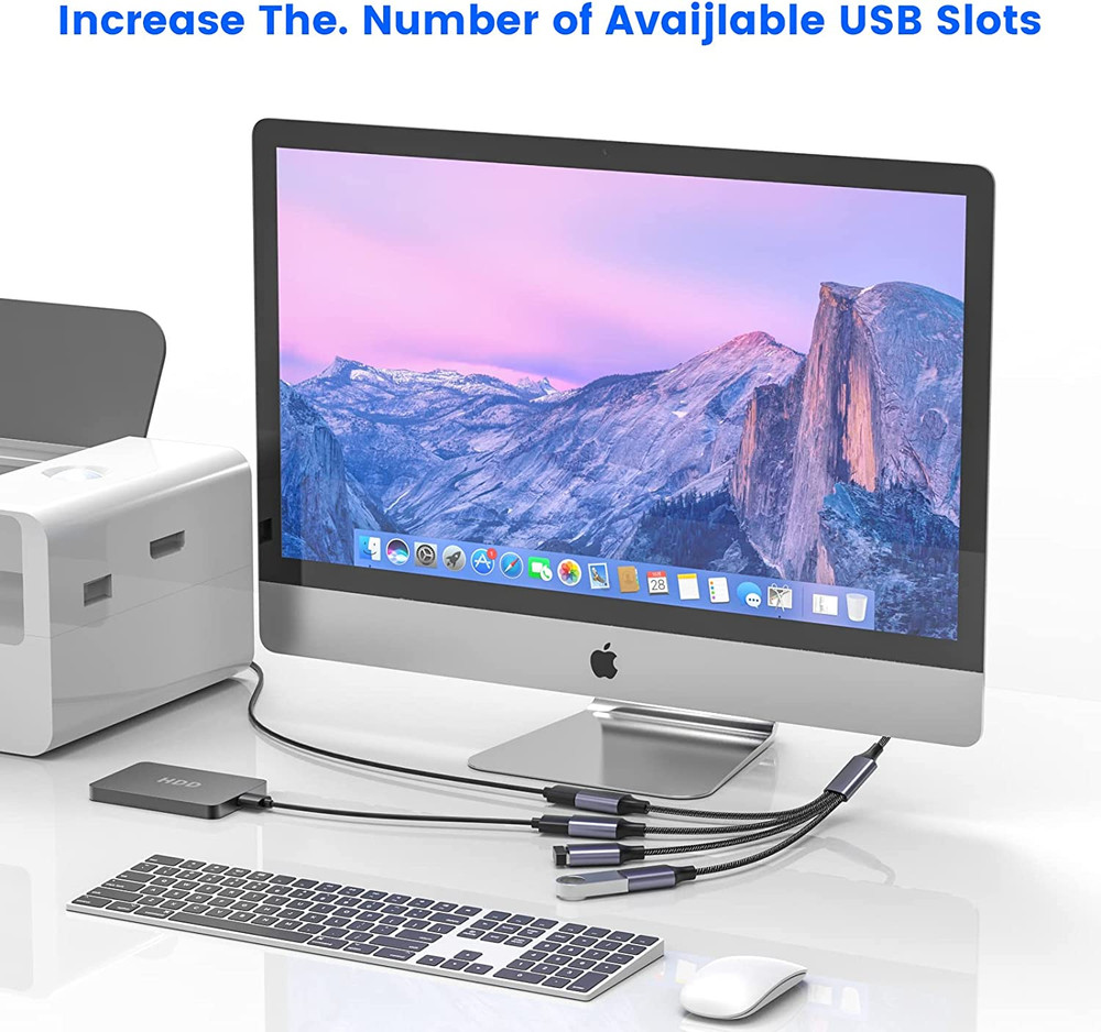 USB Splitter, 4-Port USB 2.0 Electronic Adapter, Multi-Socket USB Hub for Data T