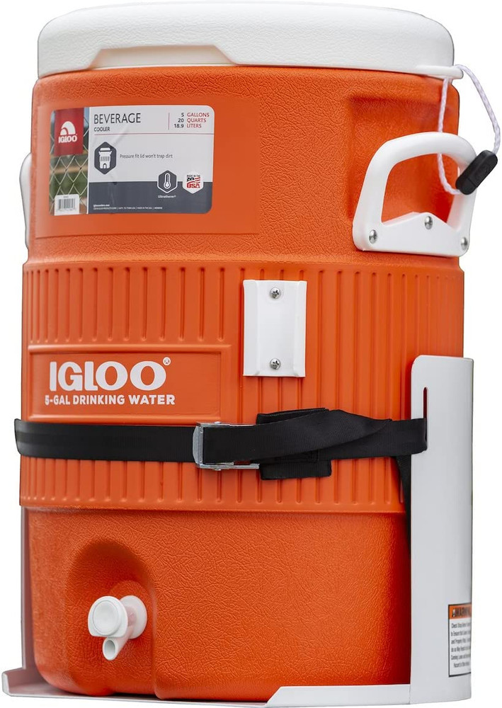 Durable Rustproof 5-Gallon Steel Water Cooler Mount, White with Nylon Strap