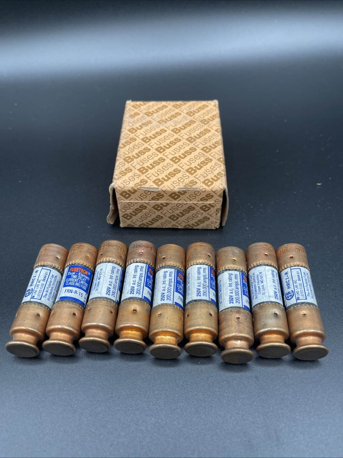 (9) NEW Bussmann Fusetron Fuse FRN-R-15 15 AMP 250 Vac Class RK5 - TESTED CONT.
