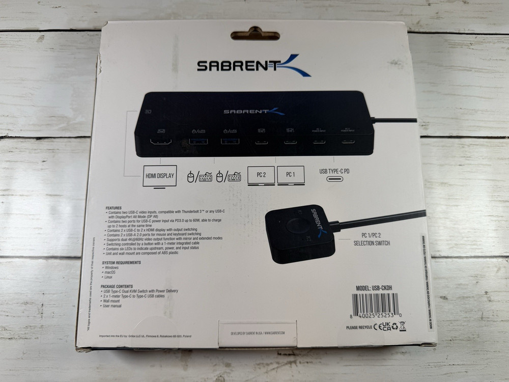 Sabrent USB Type-C Dual KVM Switch with Power Delivery
