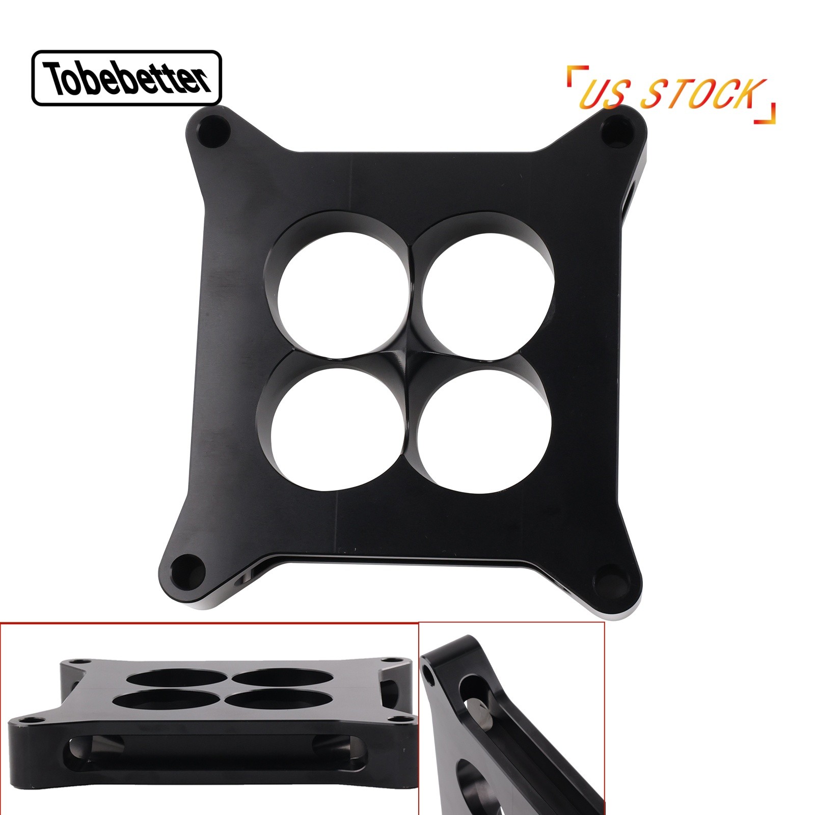 New 1"Thick Aluminum 4150 CNC Machined Carburetor Spacer Square Bore 4 Port BLK